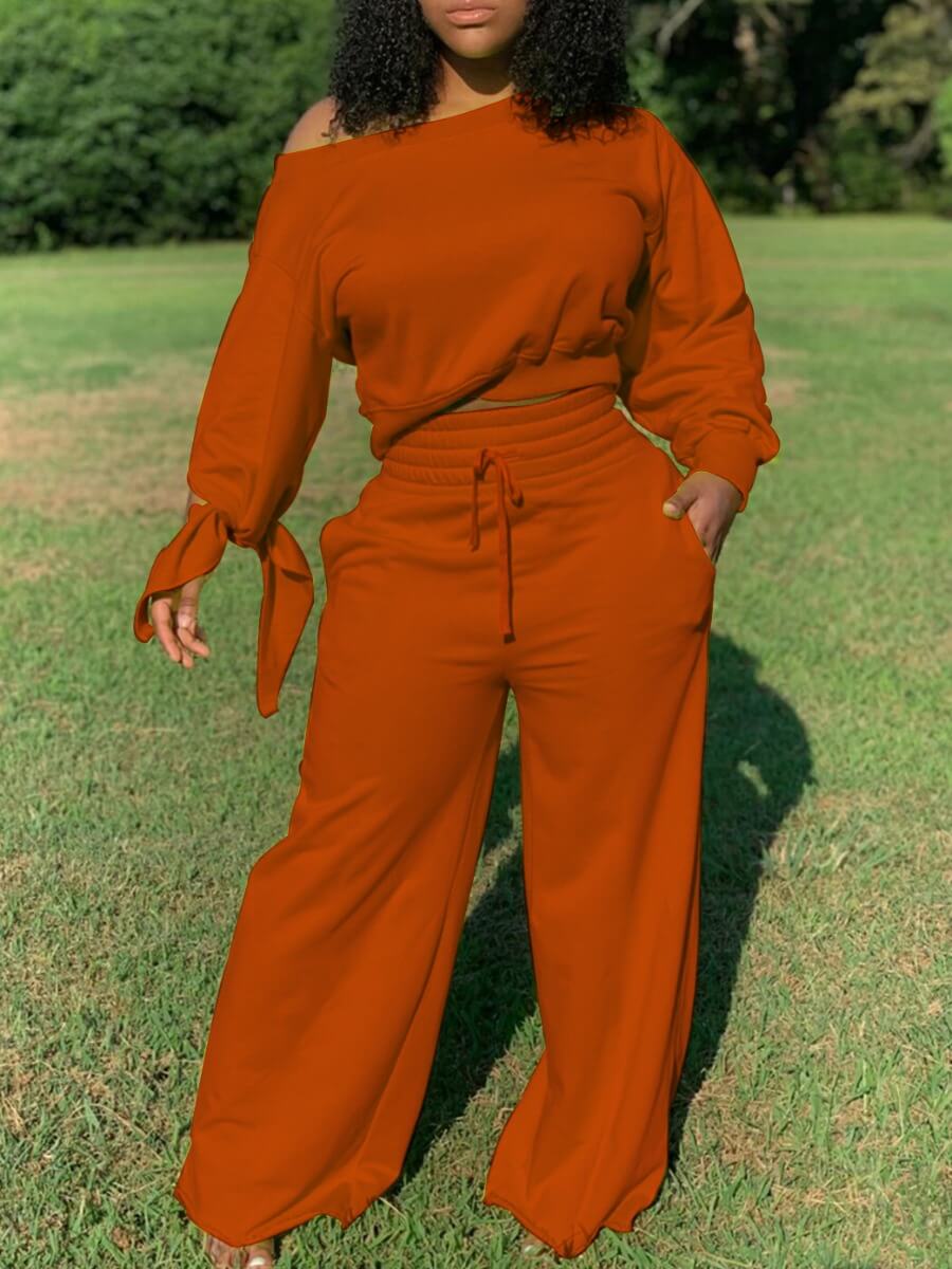 

LW Casual Lace-up Loose Croci Two Piece Pants Set