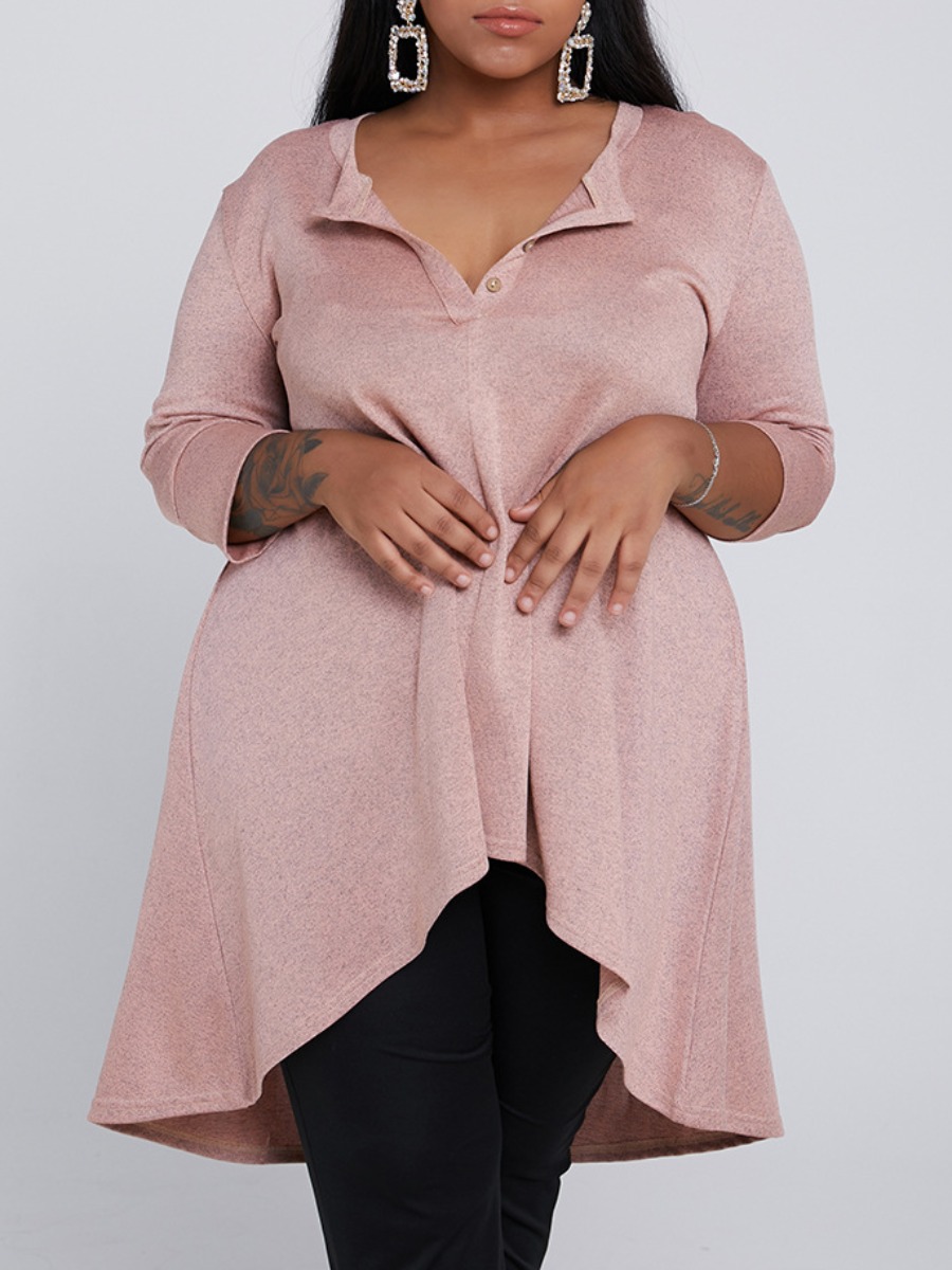 

lovely Casual Asymmetrical Pink Plus Size T-shirt