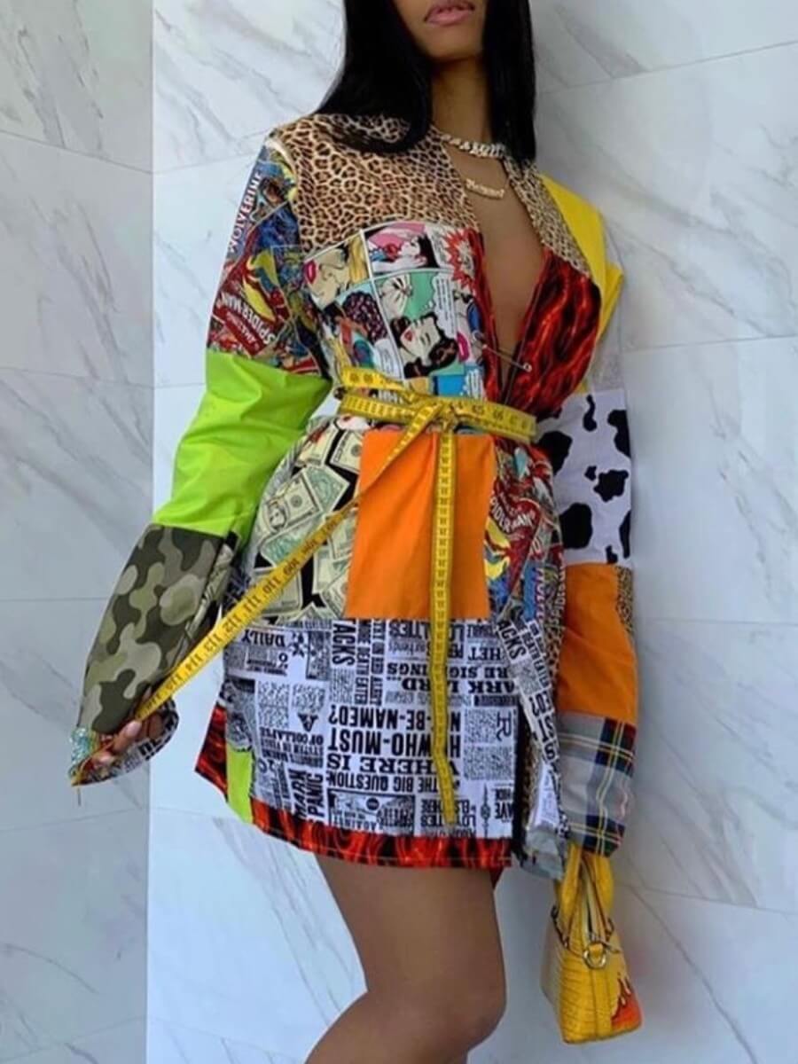 

LW Mixed Print Pocket Design Shirt Dress, Multi