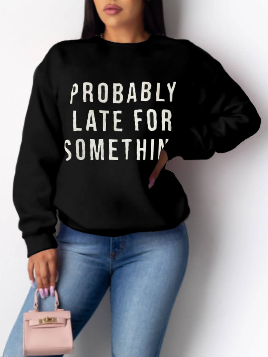 

Lovely Casual O Neck Letter Print Black Hoodie