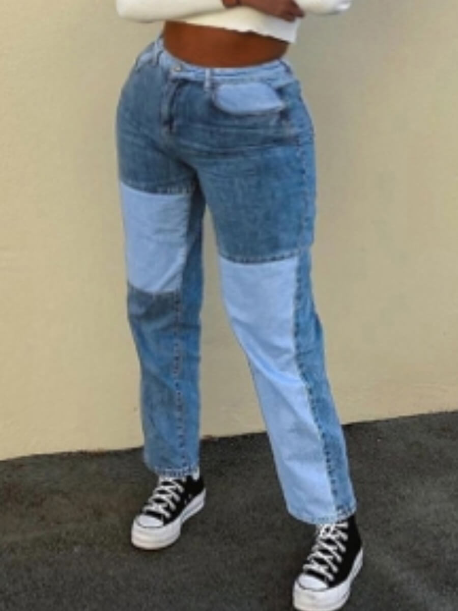

Lovely Casual Patchwork Blue Jeans