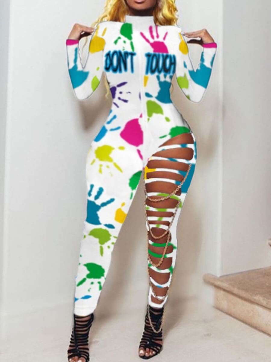 

lovely Stylish Print Hollow-out White One-piece Jumpsuit