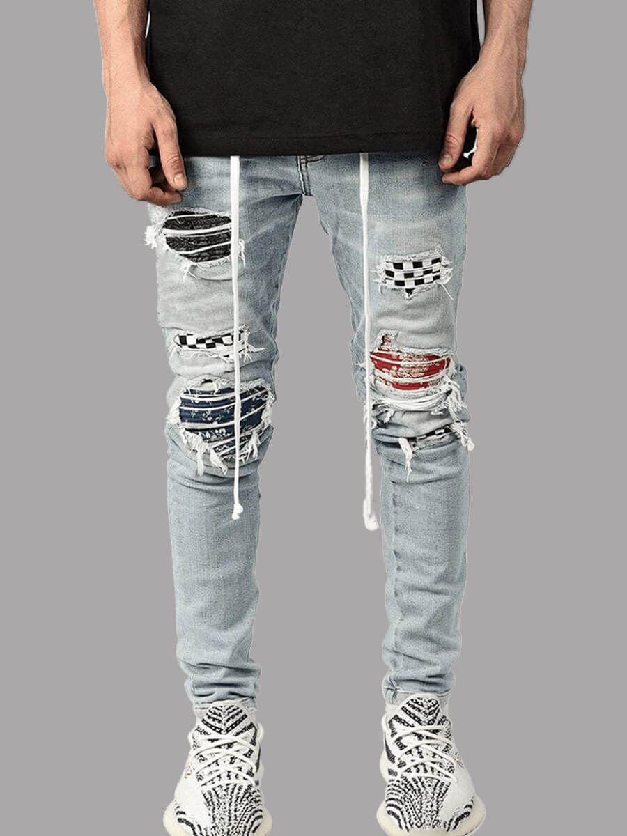 

Lovely Men Street Broken Holes Baby Blue Jeans