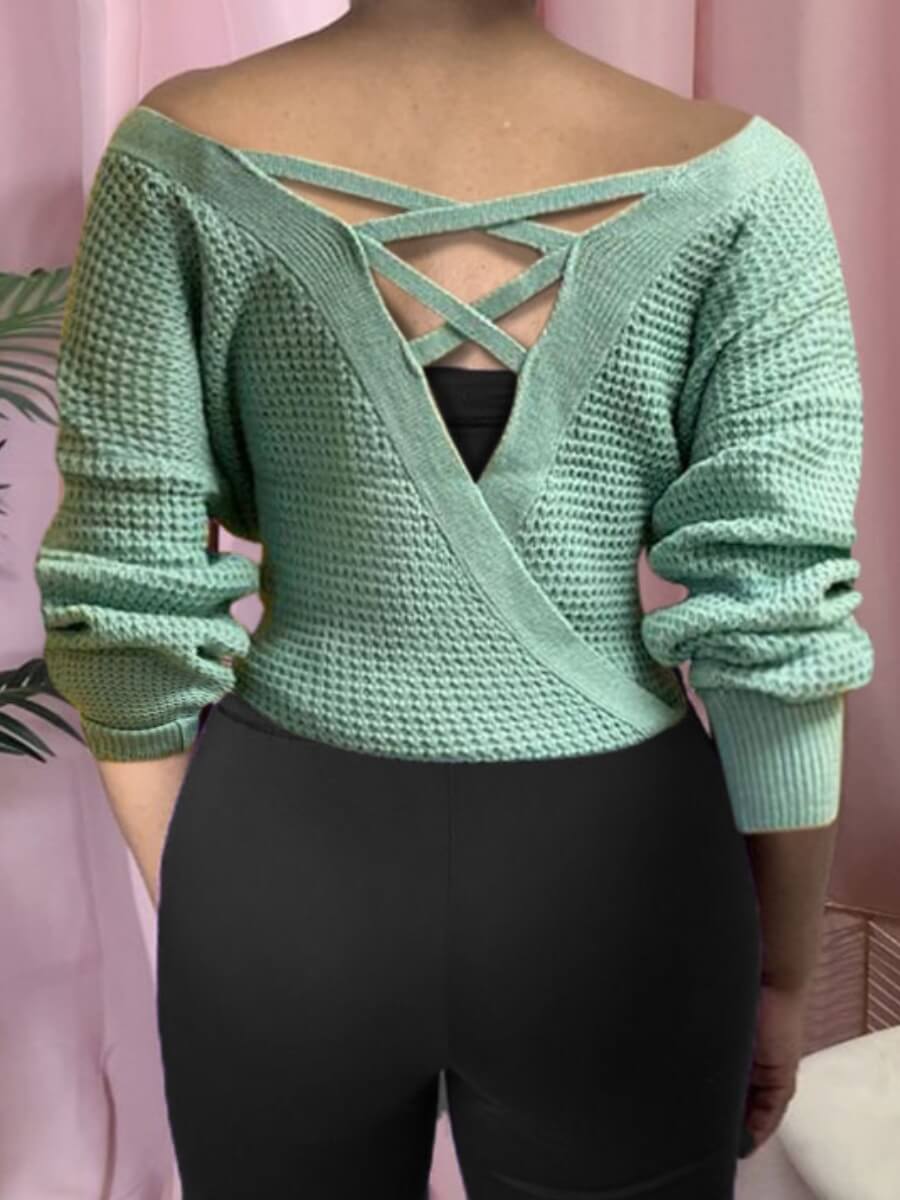 

Lovely Casual Hollow-out Loose Light Green Sweater