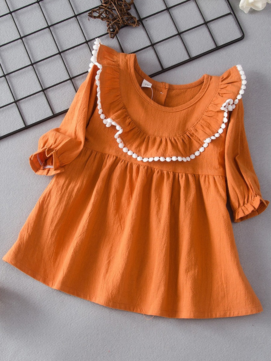 

lovely Sweet O Neck Flounce Design Jacinth Girl Knee Length Dress