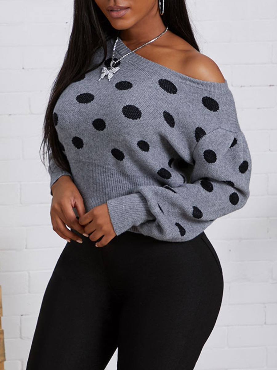 

Lovely Casual Dot Print Grey Sweater