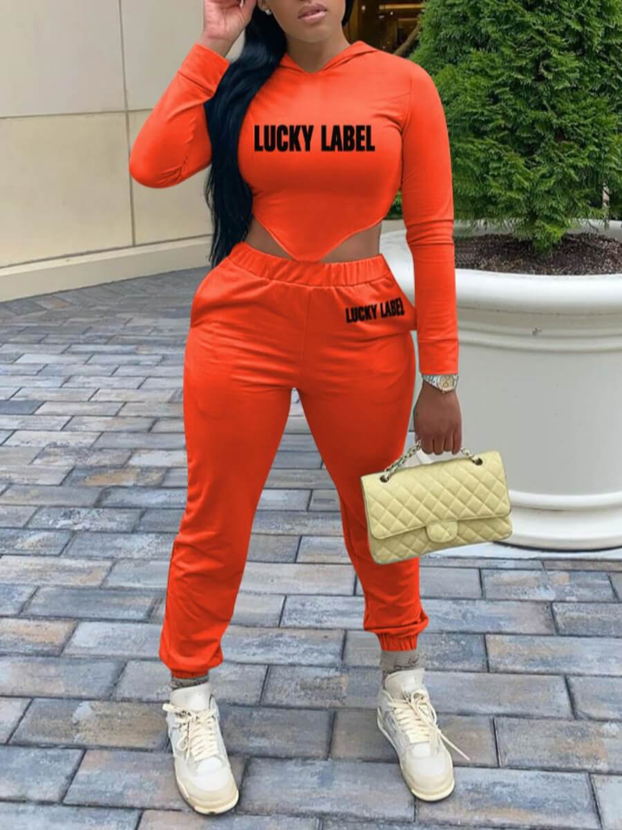 

Lovely Casual Hooded Collar Letter Print Jacinth Two Piece Pants Set