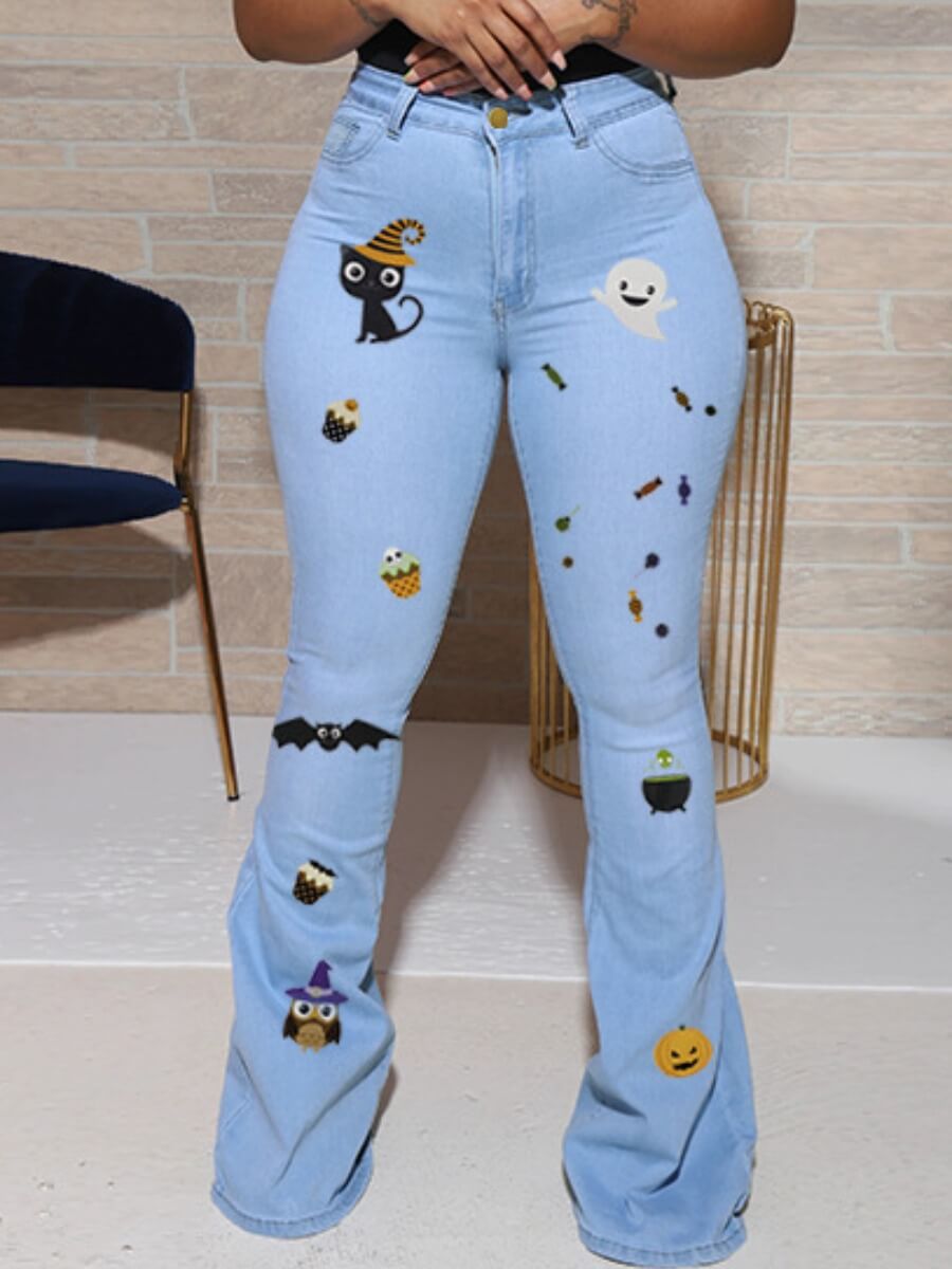 

Lovely Casual Print Baby Blue Jeans