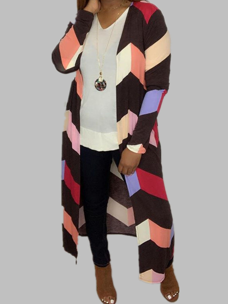 

lovely Trendy Print Brown Long Coat