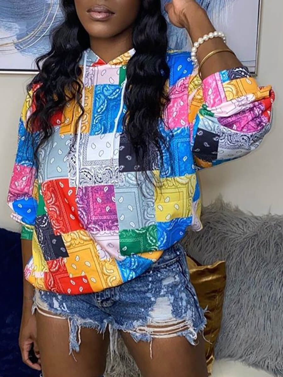 

Lovely Trendy Hooded Collar Print Multicolor Hoodie, Multi