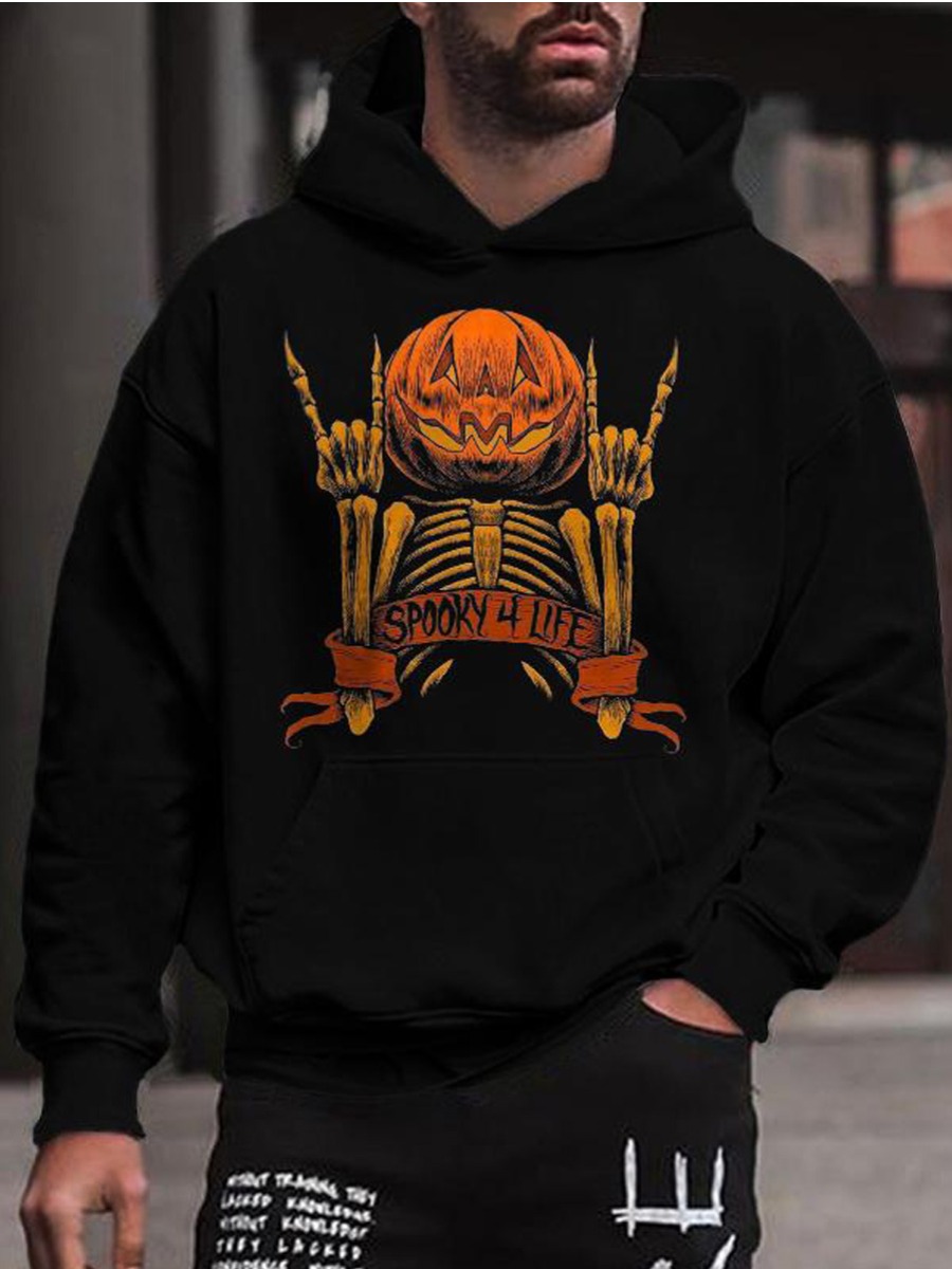 

Lovely Casual Hooded Collar Print Black Men Hoodie