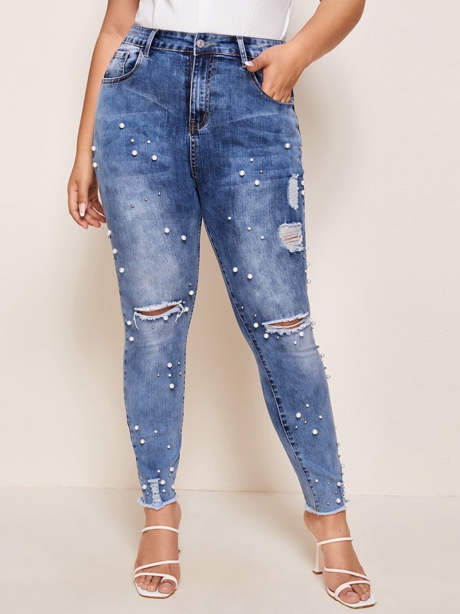 

lovely Street Broken Holes Baby Blue Jeans