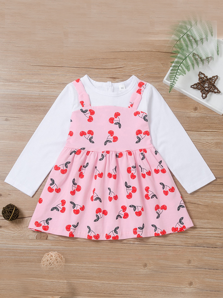 

lovely Sweet O Neck Print Pink Girl Knee Length Dress