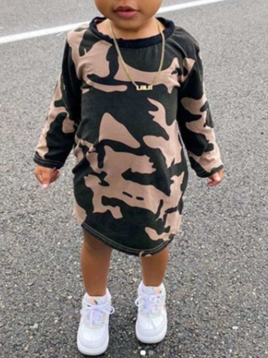 

Lovely Casual O Neck Camo Print Girl Knee Length Dress