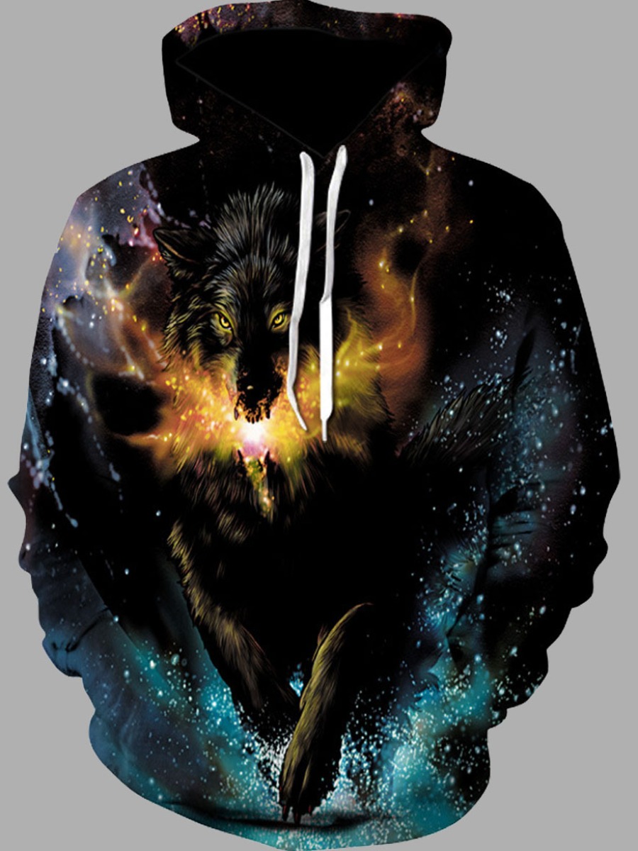

lovely Street Hooded Collar Print Multicolor Men Hoodie, Multi