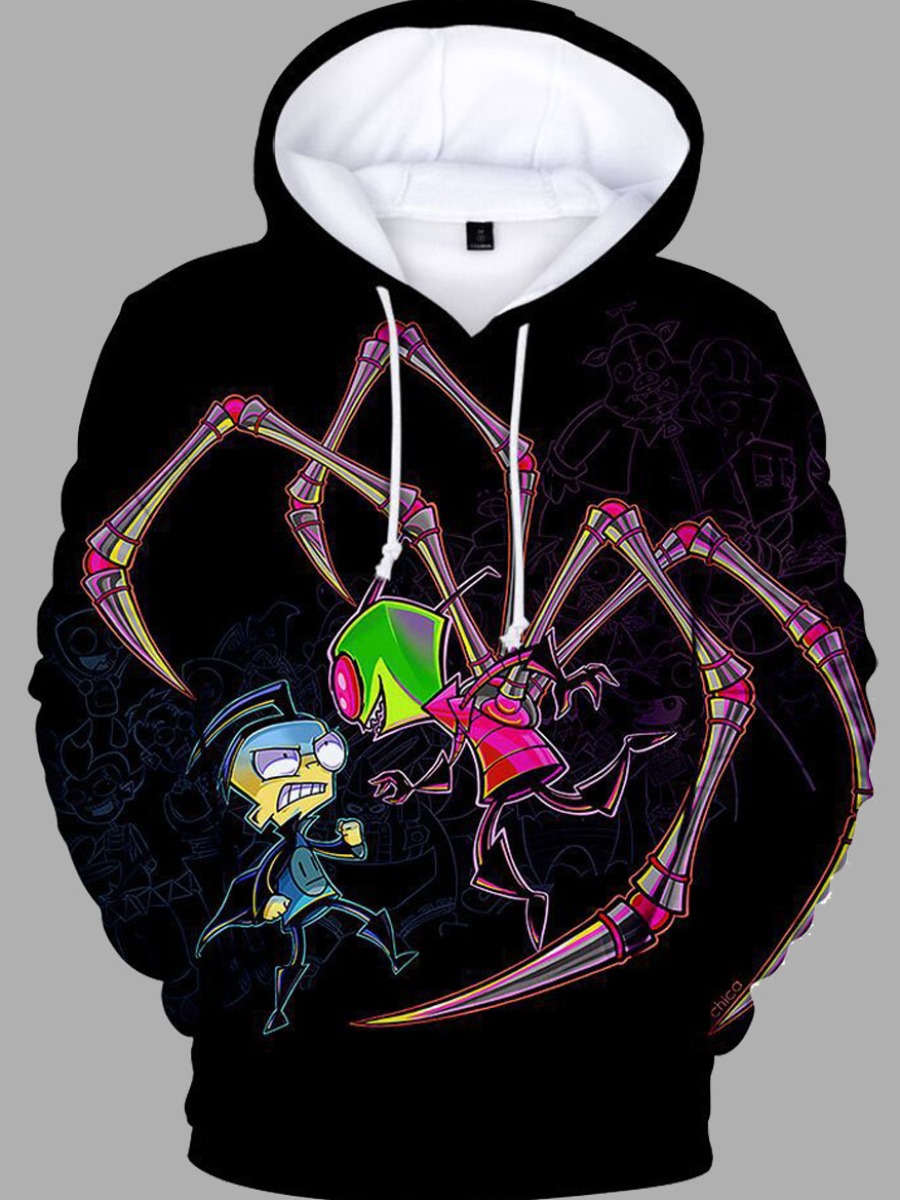 

lovely Street Hooded Collar Print Black Men Hoodie