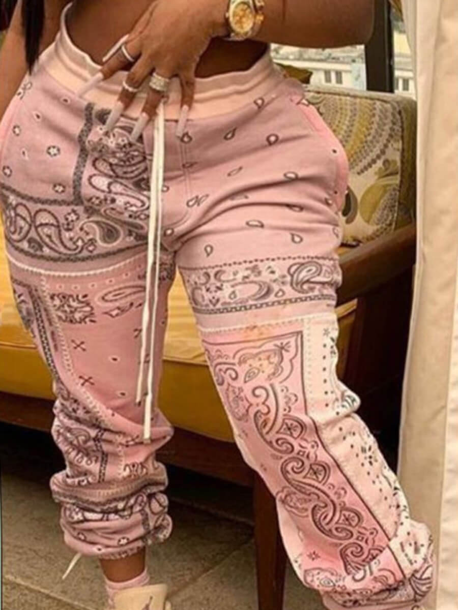 

Lovely Casual Print Pink Plus Size Pants