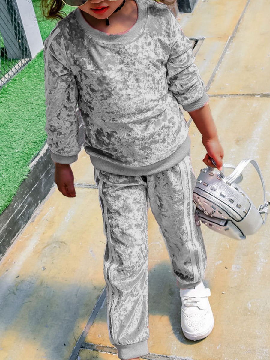 

lovely Sportswear O Neck Patchwork Grey Girl Two-piece Pants Set