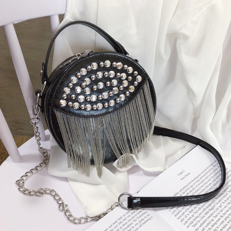 

Lovely Stylish Tassel Design Black Crossbody Bag
