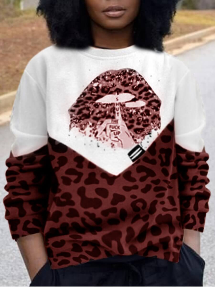 lovely Street O Neck Print Patchwork Red Hoodie