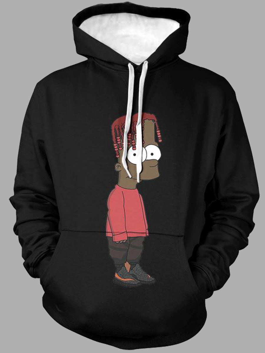 lovely Casual Hooded Collar Cartoon Print Black Men Hoodie