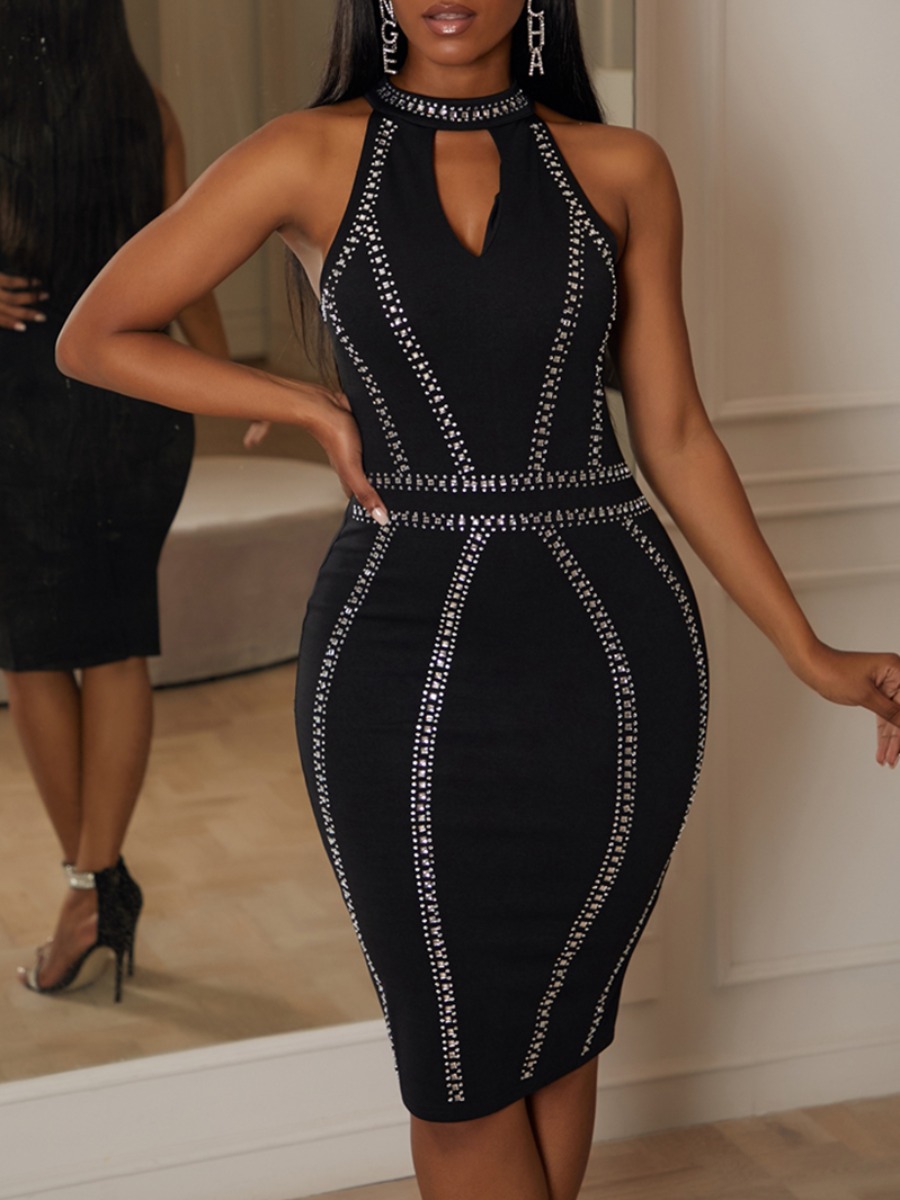 lovely Trendy Sleeveless Patchwork Black Knee Length Dress