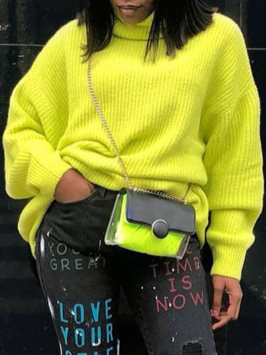 

Lovely Leisure Turtleneck Loose Lemon Yellow Sweater