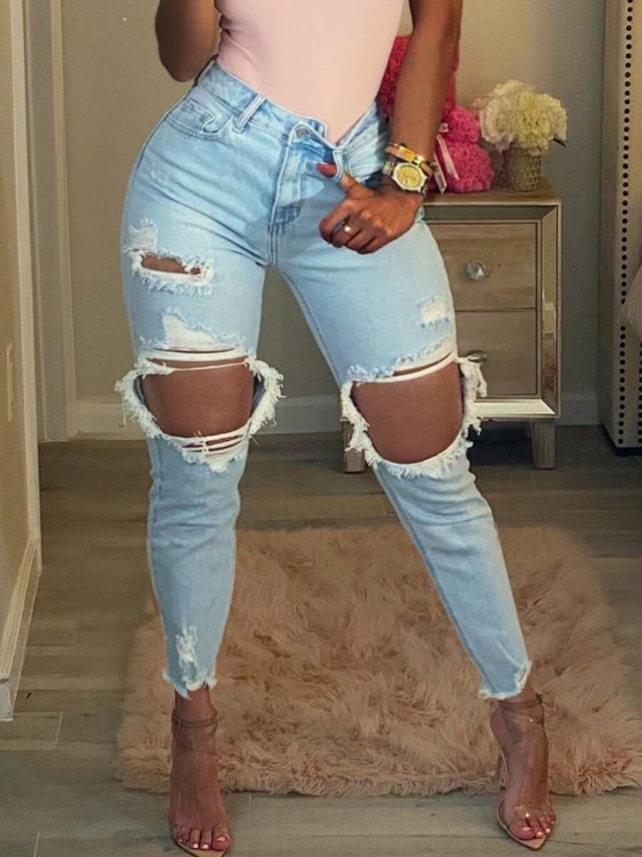 lovely Street Hollow-out Blue Jeans