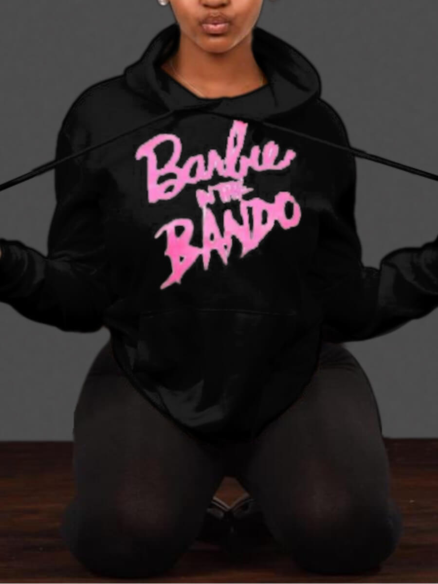 

LW Casual Hooded Collar Letter Print Black Hoodie