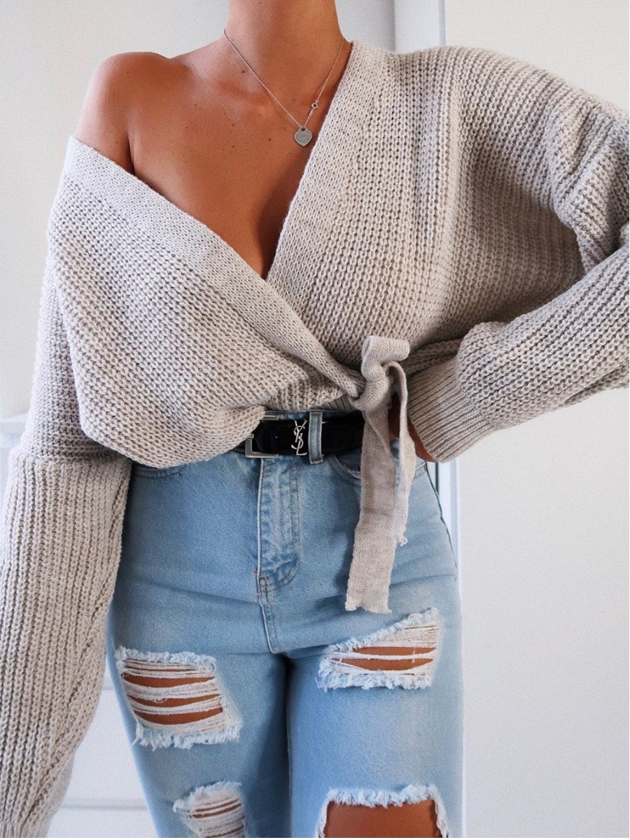 lovely Street V Neck Lace-up Apricot Cardigan