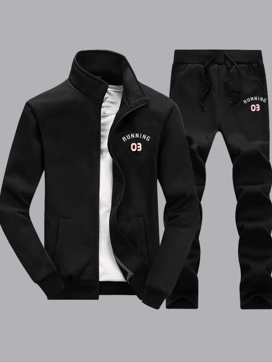 

lovely Casual Letter Zipper Design Black Men Two-piece Pants Set