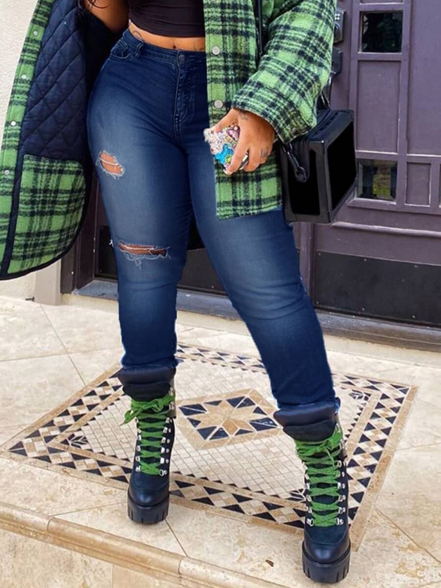 

Lovely Stylish Broken Holes Deep Blue Jeans