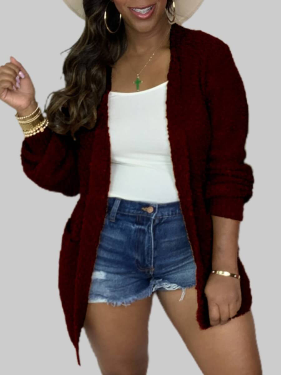 

Lovely Casual Loose Wine Red Plus Size Coat