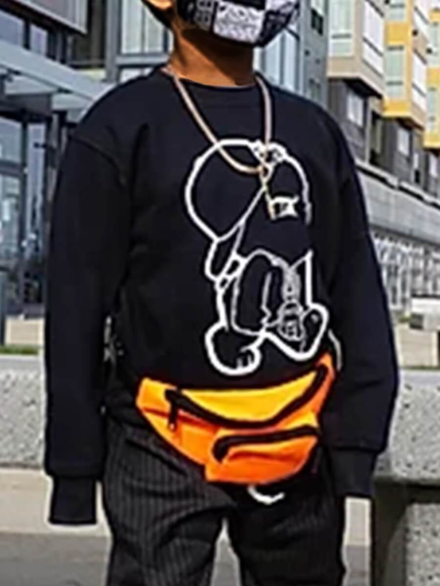 

Lovely Casual O Neck Print Black Boy Hoodie