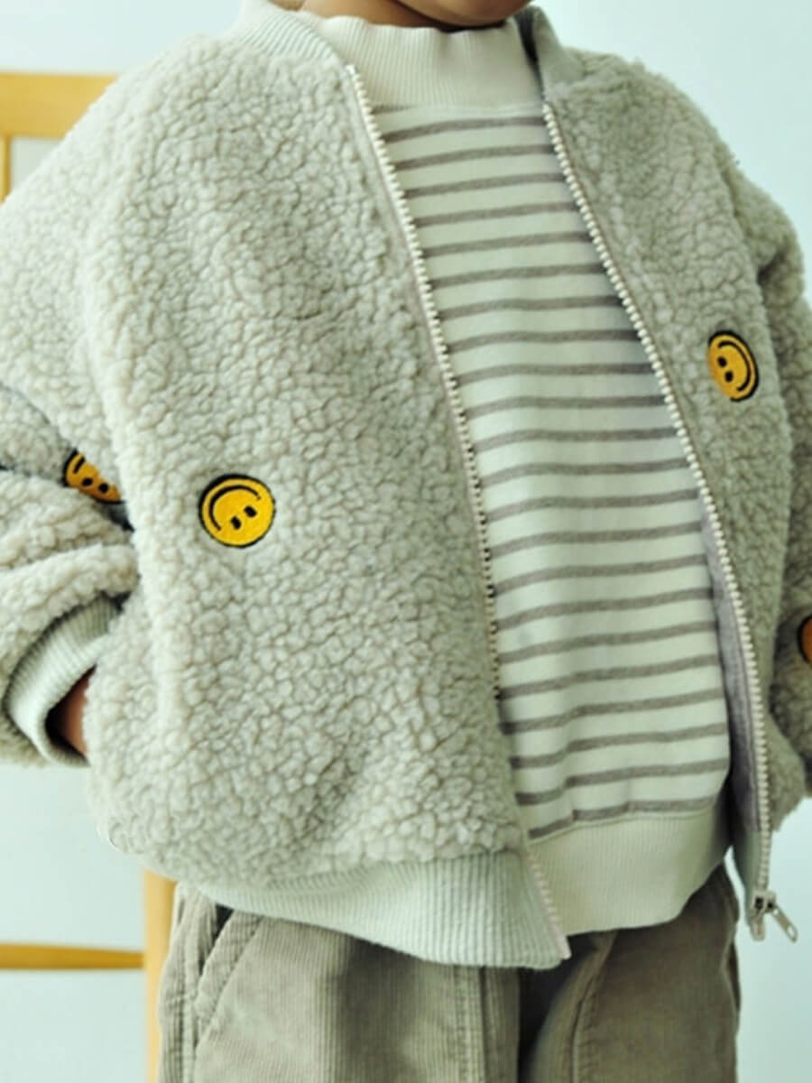 

Lovely Casual Zipper Design Beige Boy Coat