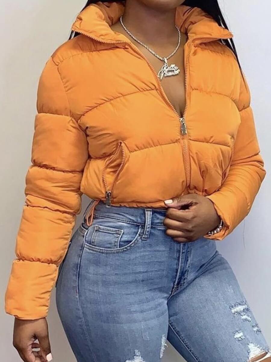 

LW BASICS Casual Turndown Collar Zipper Design Orange Parka