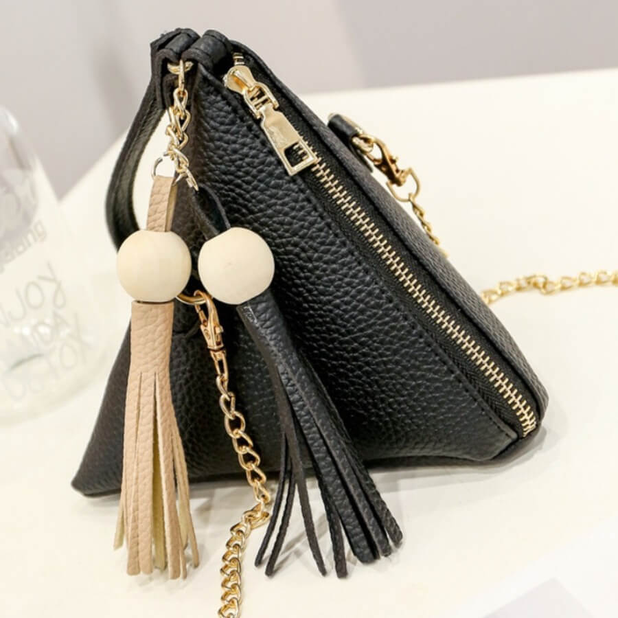 

Lovely Stylish Tassel Design Black Crossbody Bag