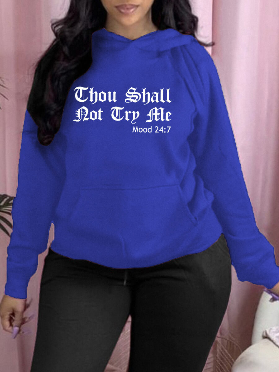 

LW Plus Size Leisure Hooded Collar Letter Print Blue Hoodie