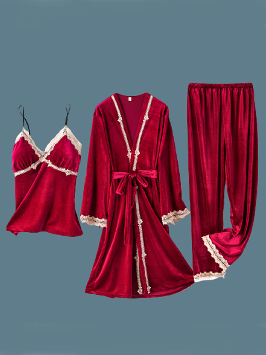 

Lovely Sexy Lace Patchwork Red Sleepwear