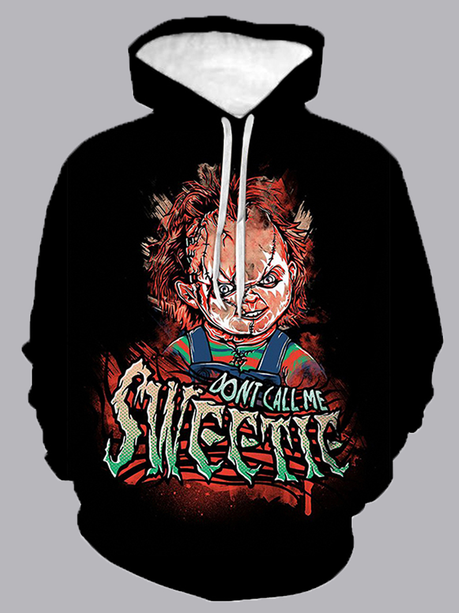 

LW Men Hooded Collar Print Oversized Hoodie, Black
