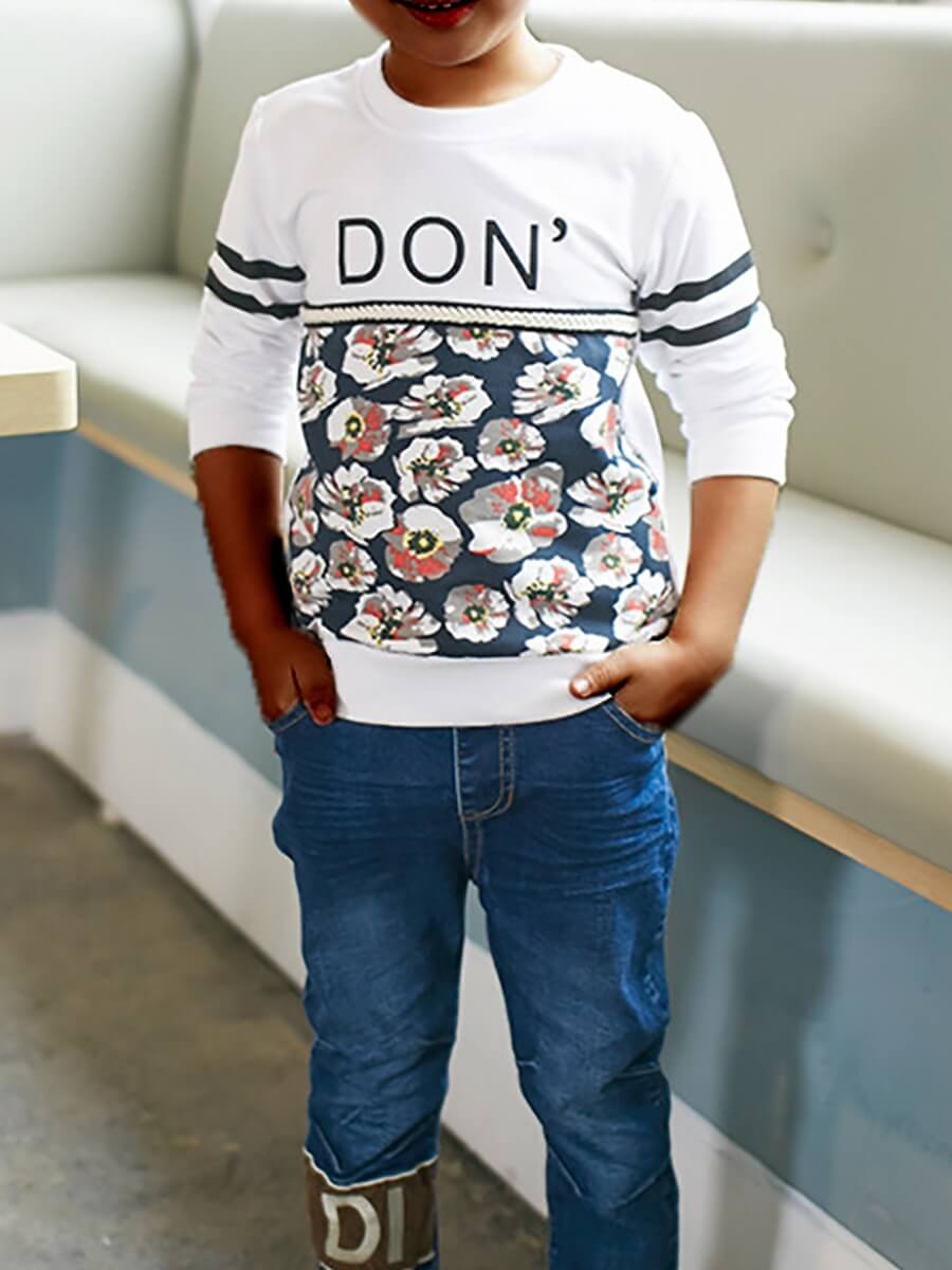 

Lovely Casual O Neck Print White Boy Hoodie