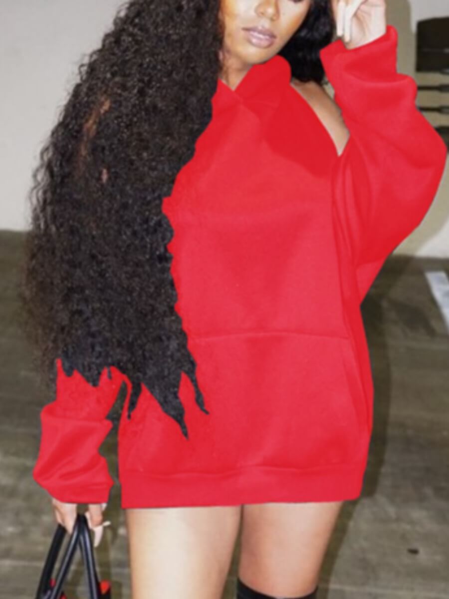 

Lovely Casual Hooded Collar Basic Red Mini Dress