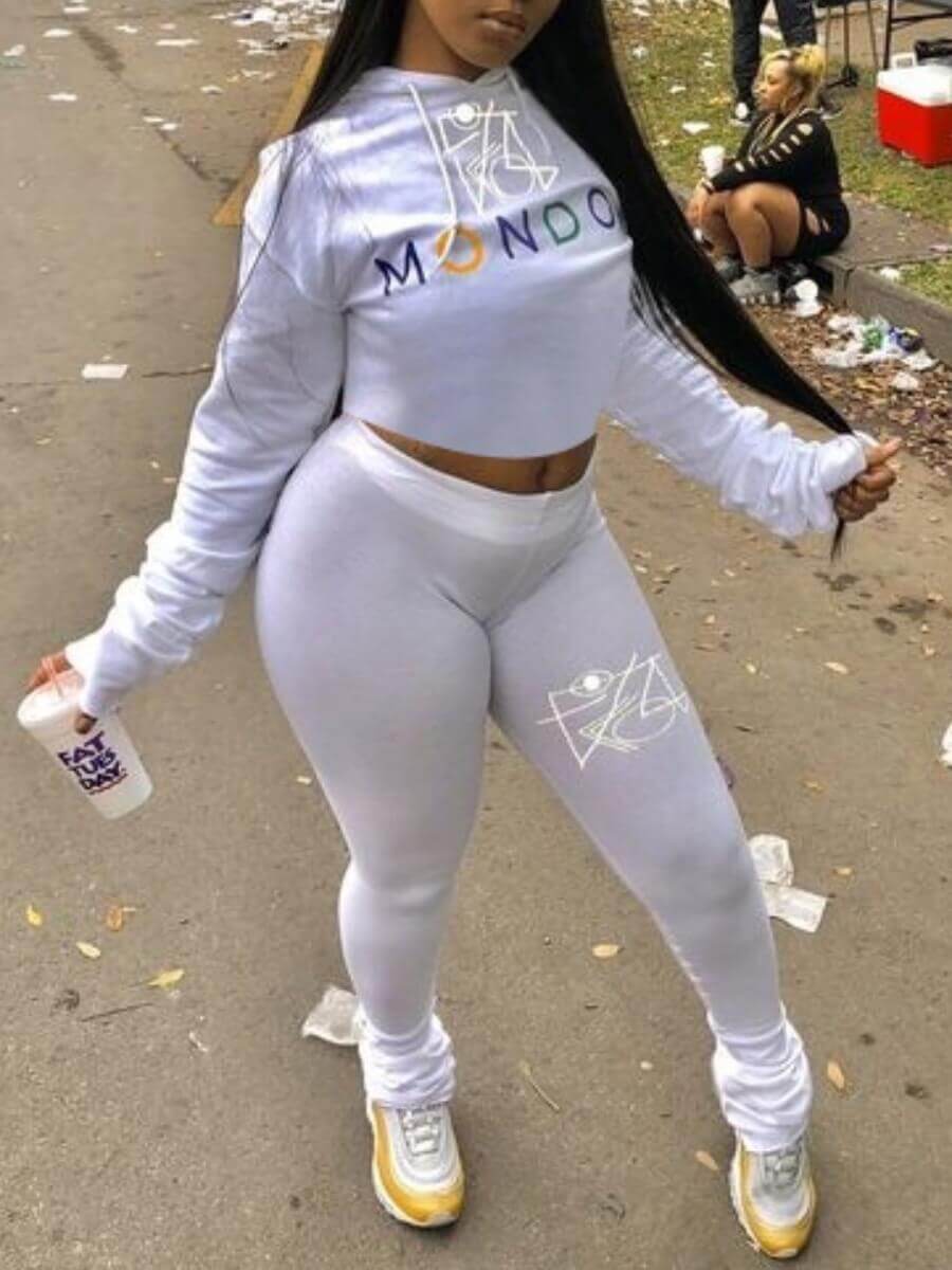 

Lovely Casual Hooded Collar Letter Print Grey Two Piece Pants Set