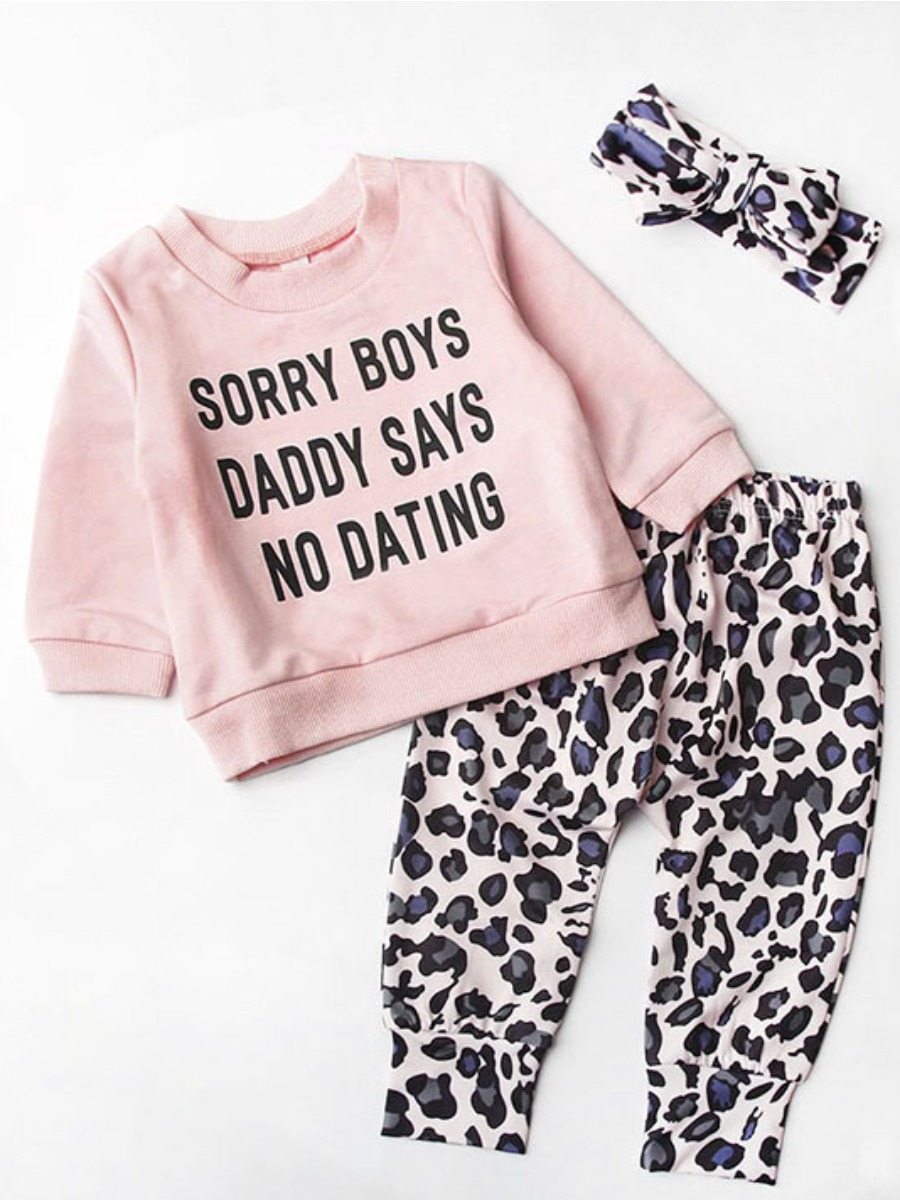 

lovely Casual O Neck Letter Print Pink Girl Two-piece Pants Set