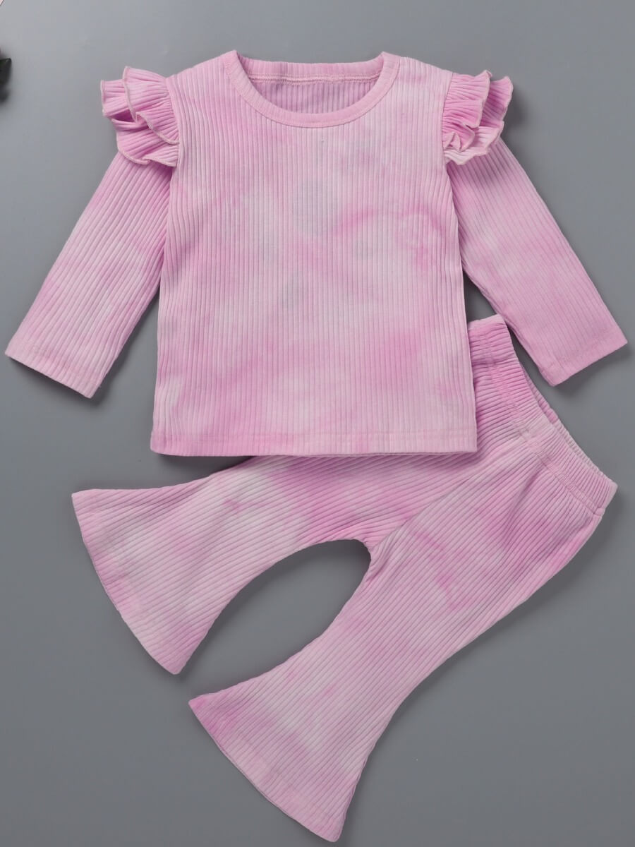 

Lovely Stylish O Neck Tie-dye Pink Girl Two-piece Pants Set