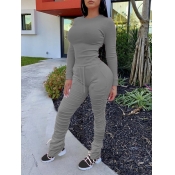 Lovely Leisure O Neck Fold Design Grey Two Piece P