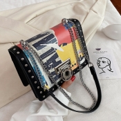 LW Casual Letter Print Black Crossbody Bags