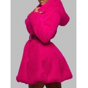 Lovely Casual Hooded Collar Rose Red Long Coat
