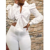 Lovely Stylish Turndown Collar Bow-Tie White Blous