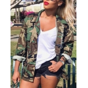 Lovely Stylish Turndown Collar Camo Print Coat
